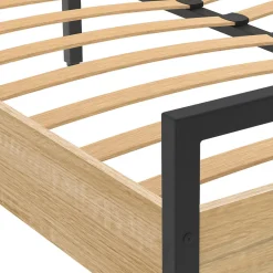 IDMarket Lit double industriel DETROIT avec tête de lit et sommier 140 x 190 cm bois et métal noir