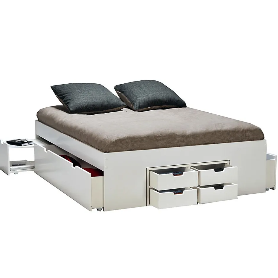 Weber Industries Lit double JAZZ 160x200 7 tiroirs + 2 chevets / Blanc