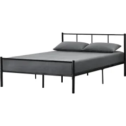 [En.Casa] Lit double Laos Métal avec Sommier à Lattes 140 x 200 cm Noir en.casa