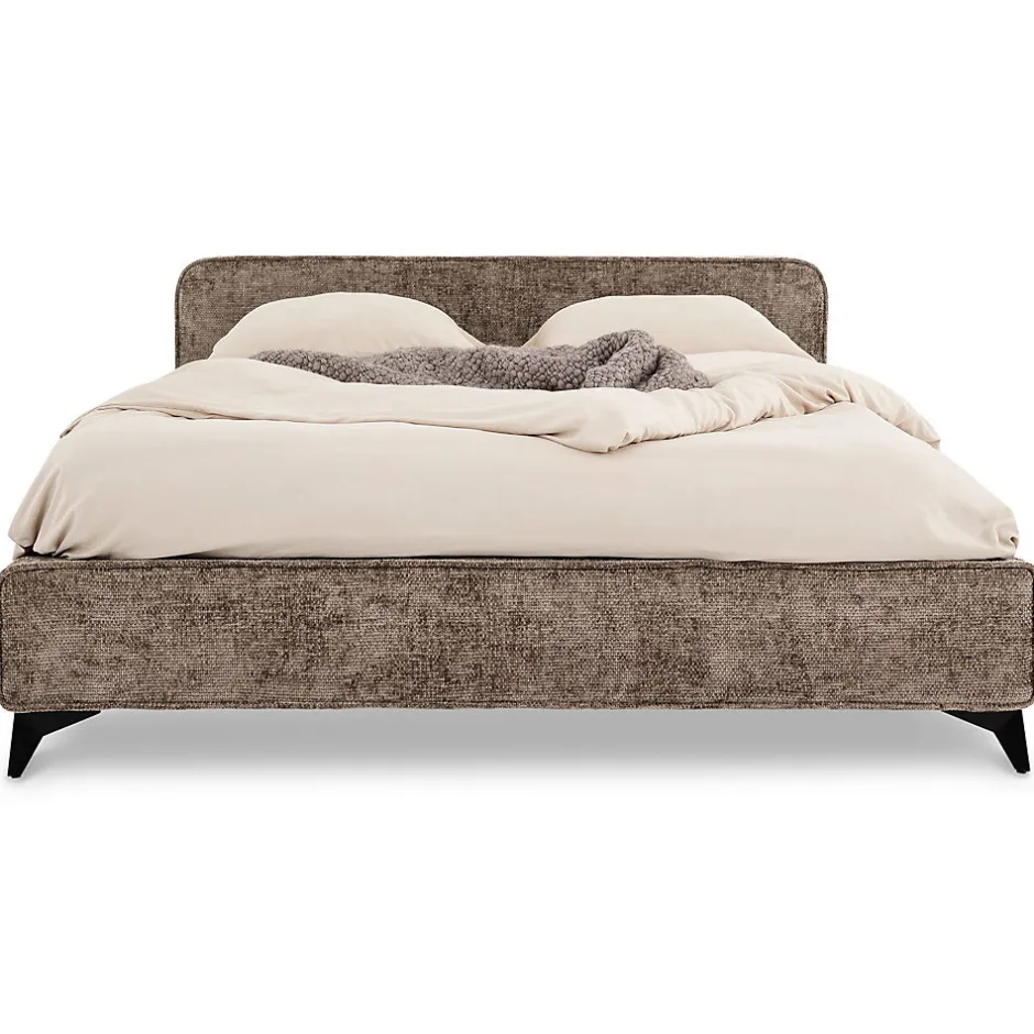 Idimex Lit double LEVERDA 140 x 190 cm, revêtement en tissu - Brun New