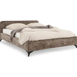 Idimex Lit double LEVERDA 140 x 190 cm, revêtement en tissu - Brun New