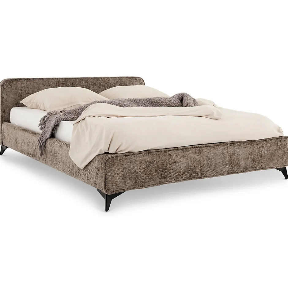 Idimex Lit double LEVERDA 140 x 190 cm, revêtement en tissu - Brun New