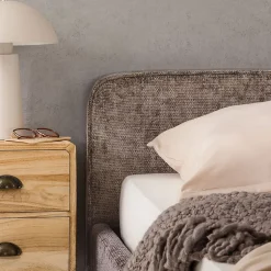 Idimex Lit double LEVERDA 140 x 190 cm, revêtement en tissu - Brun New