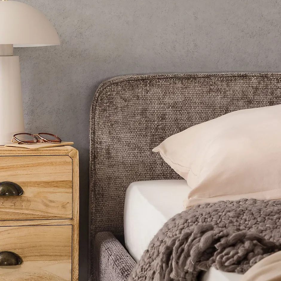 Idimex Lit double LEVERDA 140 x 190 cm, revêtement en tissu - Brun New