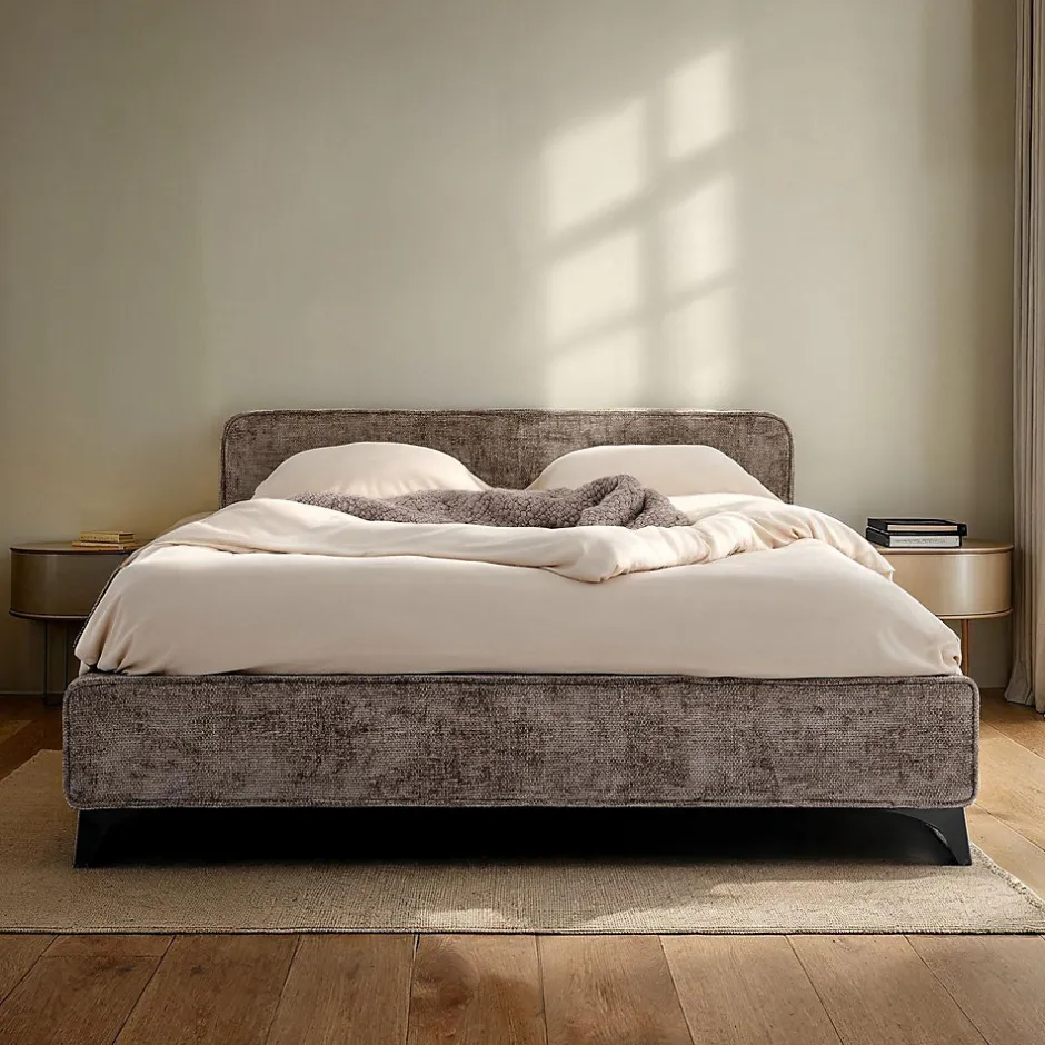Idimex Lit double LEVERDA 140 x 190 cm, revêtement en tissu - Gris