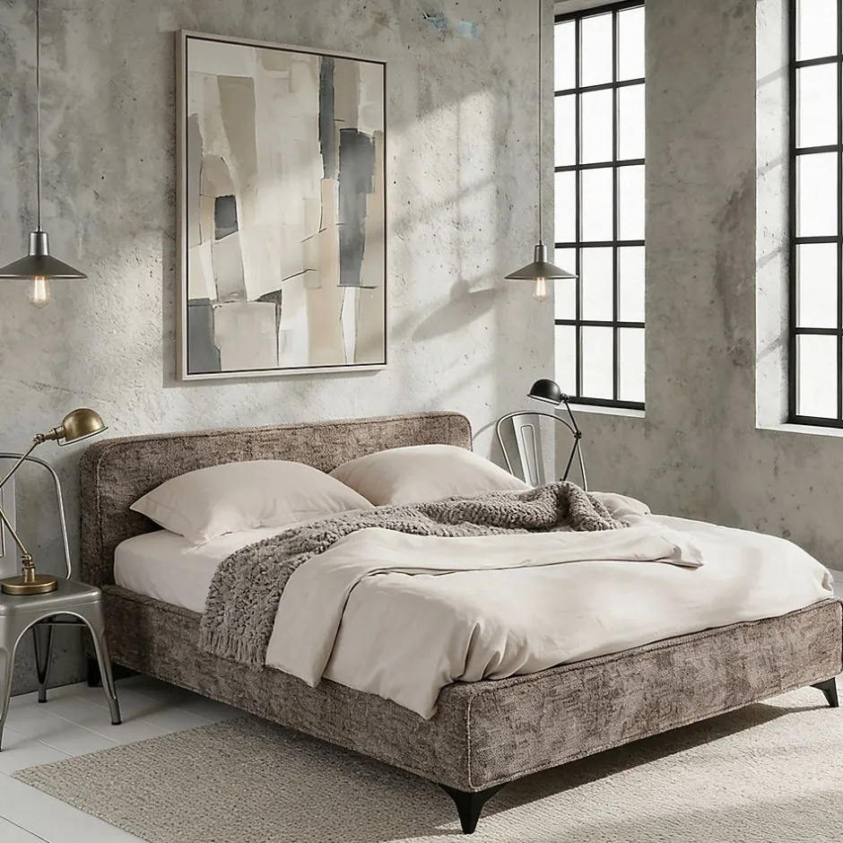 Idimex Lit double LEVERDA 140 x 190 cm, revêtement en tissu - Gris