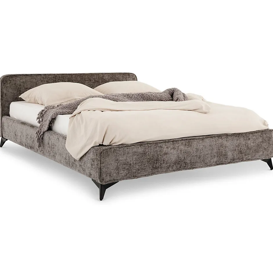 Idimex Lit double LEVERDA 140 x 190 cm, revêtement en tissu - Gris
