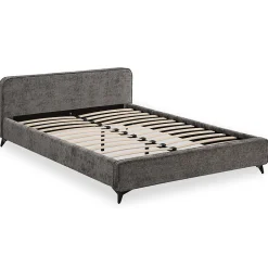 Idimex Lit double LEVERDA 140 x 190 cm, revêtement en tissu - Gris