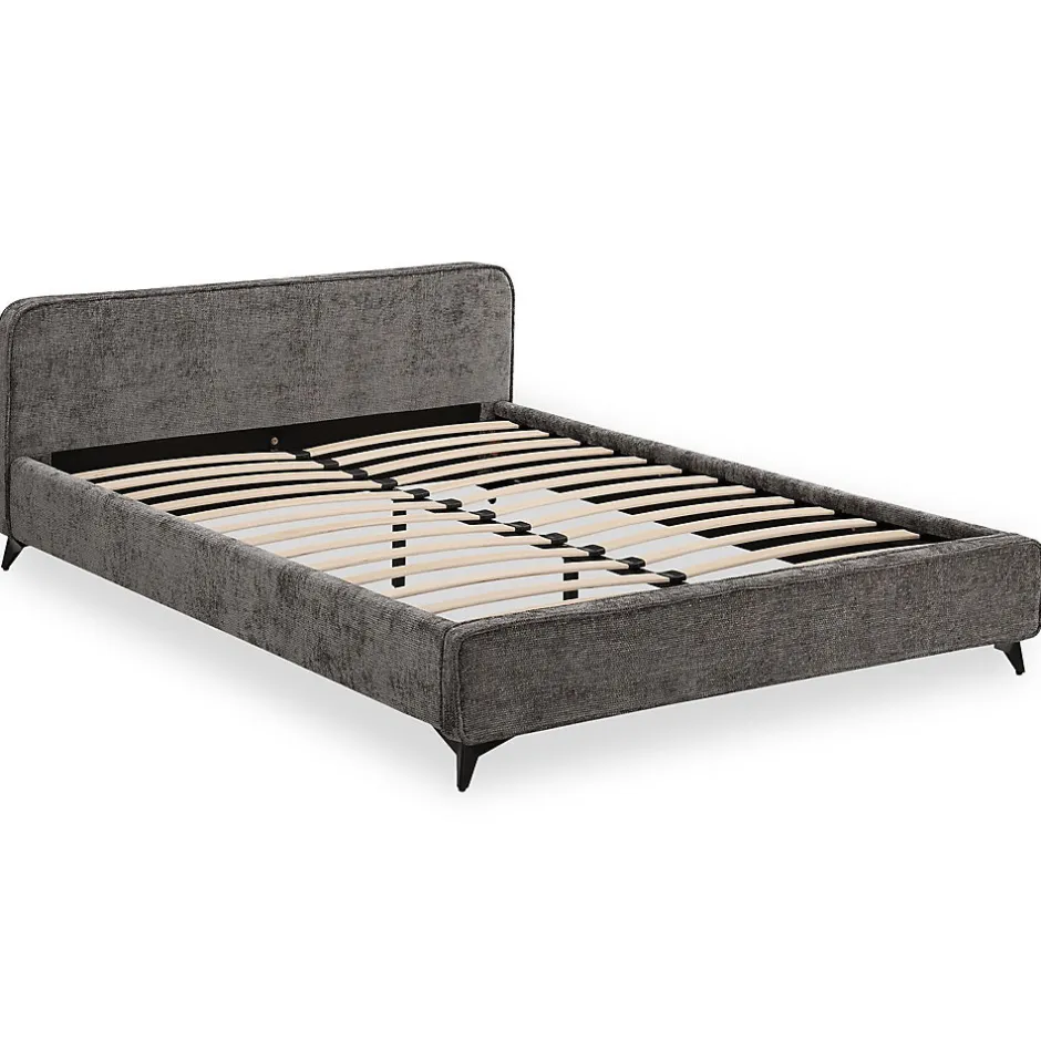 Idimex Lit double LEVERDA 140 x 190 cm, revêtement en tissu - Gris
