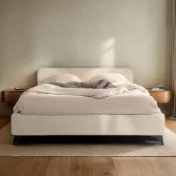 Idimex Lit double LEVERDA 140 x 190 cm, revêtement en tissu - Blanc