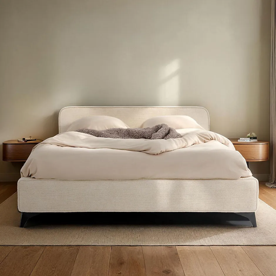 Idimex Lit double LEVERDA 140 x 190 cm, revêtement en tissu - Blanc