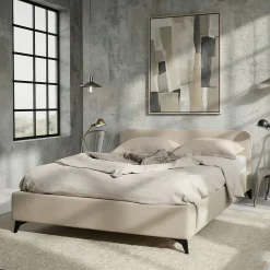 Idimex Lit double LEVERDA 140 x 190 cm, revêtement en tissu - Blanc