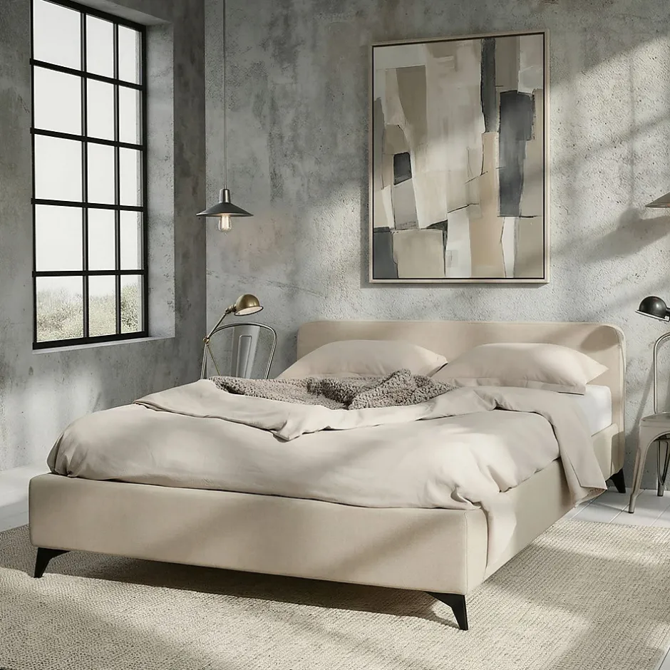 Idimex Lit double LEVERDA 140 x 190 cm, revêtement en tissu - Blanc
