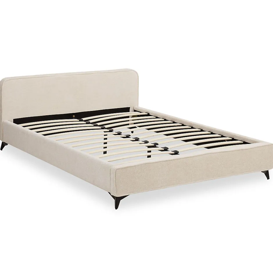 Idimex Lit double LEVERDA 140 x 190 cm, revêtement en tissu - Blanc