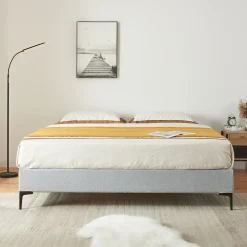 [En.Casa] Lit double Lilla 160 x 200 cm gris clair en.casa