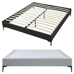 [En.Casa] Lit double Lilla 160 x 200 cm gris clair en.casa