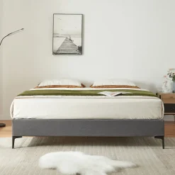 [En.Casa] Lit double Lilla 140 x 200 cm gris foncé en.casa