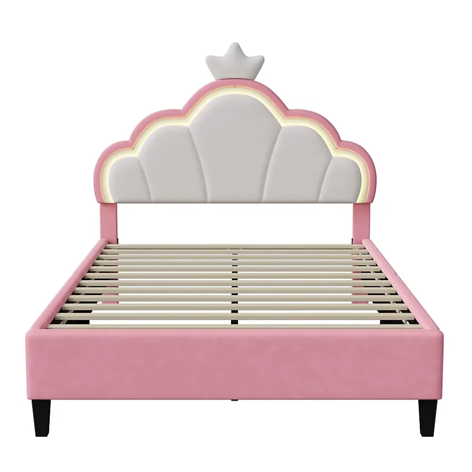 Simple Life Lit double Lit adulte 140 x 200 cm avec bande lumineuse LED, en cuir PU, rose Sale