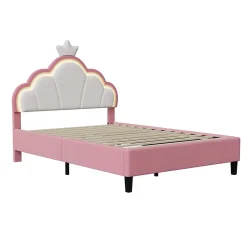 Simple Life Lit double Lit adulte 140 x 200 cm avec bande lumineuse LED, en cuir PU, rose Sale