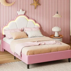 Simple Life Lit double Lit adulte 90 x 200 cm avec bande lumineuse LED, en cuir PU, rose Online