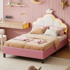 Simple Life Lit double Lit adulte 90 x 200 cm avec bande lumineuse LED, en cuir PU, rose Online