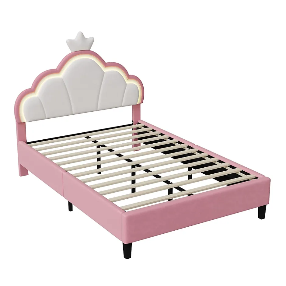 Simple Life Lit double Lit adulte 90 x 200 cm avec bande lumineuse LED, en cuir PU, rose Online