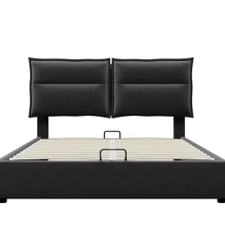 Gutent Lit double lit rembourré hydraulique 140x200cm, lit de rangement avec sommier à lattes métalliques, velours, noir,sans matelas