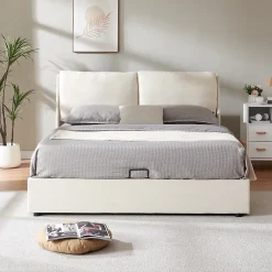 [En.Casa] Lit double Lunner 140 x 200 cm beige en.casa Online