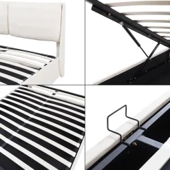 [En.Casa] Lit double Lunner 140 x 200 cm beige en.casa Online