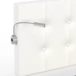 IDMarket Lit double MAEL 140 x 190 cm avec tête de lit capitonnée PVC blanc liseuses intégrées et sommier et 2 tiroirs sur roulettes Sale