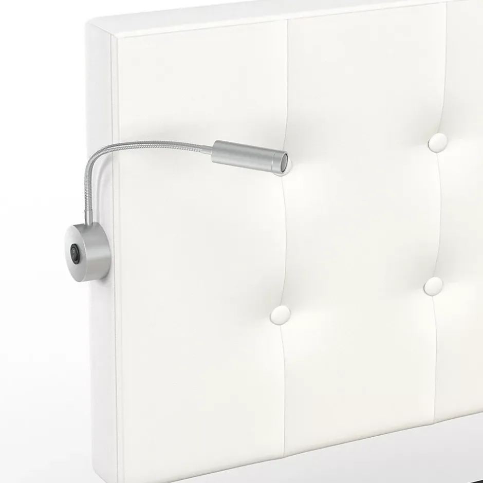 IDMarket Lit double MAEL 140 x 190 cm avec tête de lit capitonnée PVC blanc liseuses intégrées et sommier et 2 tiroirs sur roulettes Sale