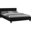 Idimex Lit double MATHIEU, 140 x 190 cm, capitonné avec sommier, revêtement en tissu noir