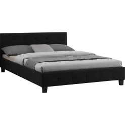Idimex Lit double MATHIEU, 140 x 190 cm, capitonné avec sommier, revêtement en tissu noir