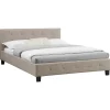 Idimex Lit double MATHIEU, 140 x 190 cm, capitonné avec sommier, revêtement en tissu beige