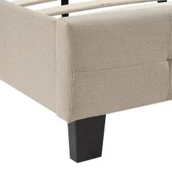 Idimex Lit double MATHIEU, 140 x 190 cm, capitonné avec sommier, revêtement en tissu beige