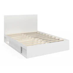 IDMarket Lit double MELSA avec rangements tête de lit et sommier 140 x 190 cm blanc Clearance