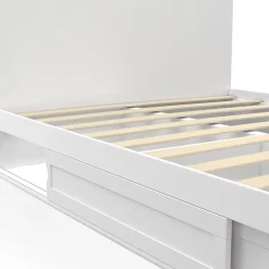 IDMarket Lit double MELSA avec rangements tête de lit et sommier 140 x 190 cm blanc Clearance