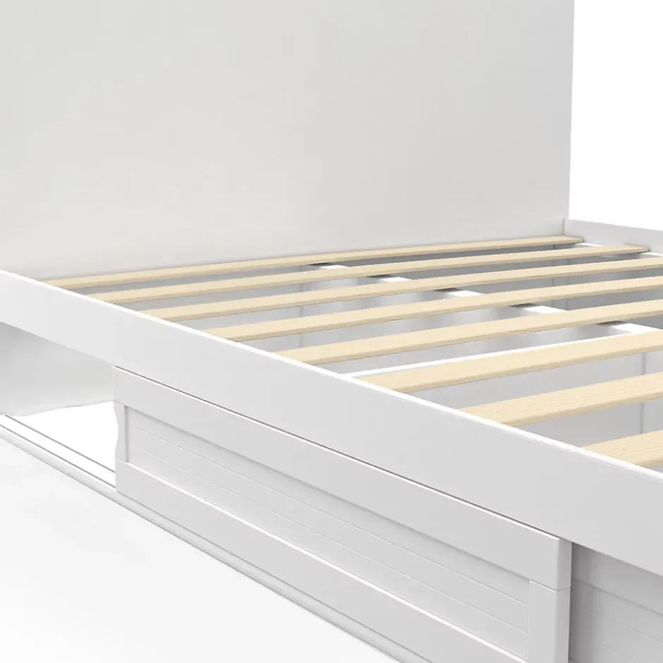 IDMarket Lit double MELSA avec rangements tête de lit et sommier 140 x 190 cm blanc Clearance