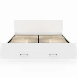 IDMarket Lit double MINEA avec tiroirs + niches de rangement + tête de lit et sommier 140 x 190 cm blanc