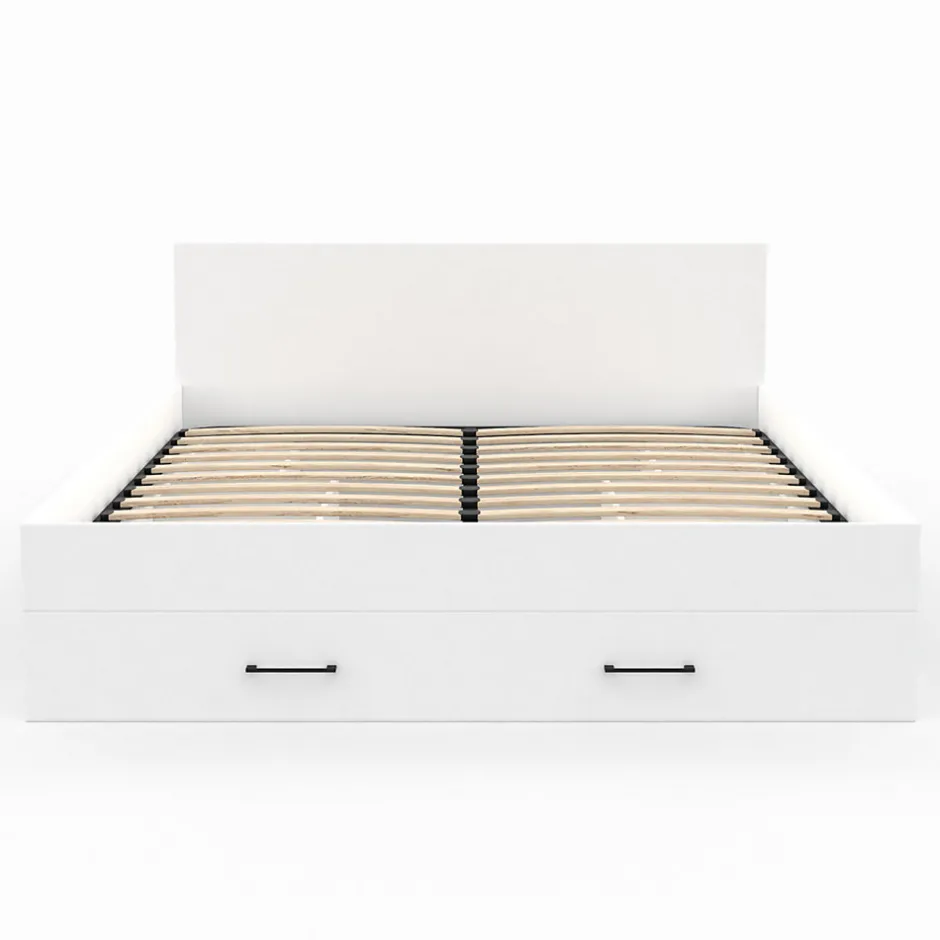 IDMarket Lit double MINEA avec tiroirs + niches de rangement + tête de lit et sommier 140 x 190 cm blanc
