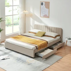 [En.Casa] Lit double Nofrenna 140 x 200 cm beige en.casa