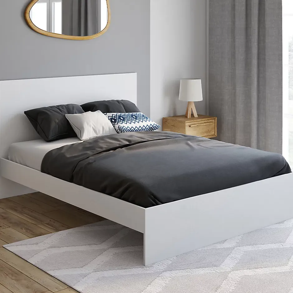 IDMarket Lit double OMAHA avec tête de lit et sommier 140 x 190 cm blanc Clearance