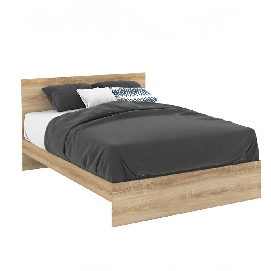 IDMarket Lit double OMAHA avec tête de lit et sommier 140 x 190 cm façon hêtre