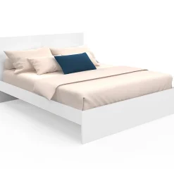 IDMarket Lit double OMAHA avec tête de lit et sommier 160 x 200 cm blanc Discount