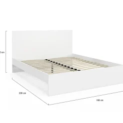 IDMarket Lit double OMAHA avec tête de lit et sommier 160 x 200 cm blanc Discount