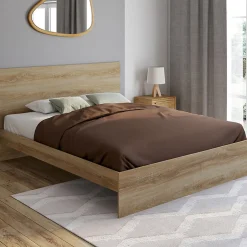 IDMarket Lit double OMAHA avec tête de lit et sommier 160 x 200 cm façon hêtre