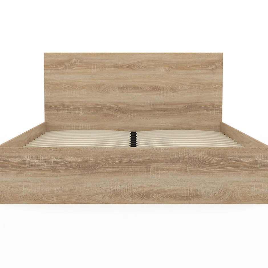 IDMarket Lit double OMAHA avec tête de lit et sommier 160 x 200 cm façon hêtre