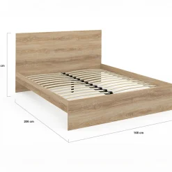 IDMarket Lit double OMAHA avec tête de lit et sommier 160 x 200 cm façon hêtre