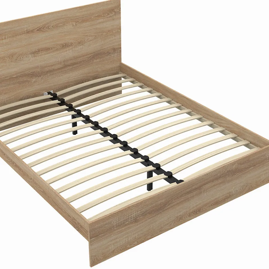 IDMarket Lit double OMAHA avec tête de lit et sommier 160 x 200 cm façon hêtre