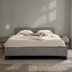 Idimex Lit double RAVELLO 140 x 190 cm, revêtement en tissu - Gris